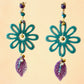 Pendientes grandes flor azul y hoja lila-P-34-148