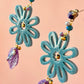 Pendientes grandes flor azul y hoja lila-P-34-148