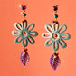 Pendientes grandes flor azul y hoja lila-P-34-148