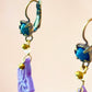 Pendientes flor lila y hoja azul P-34-173-G