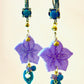 Pendientes flor lila y hoja azul P-34-173-G