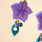 Pendientes flor lila y hoja azul P-34-173-G