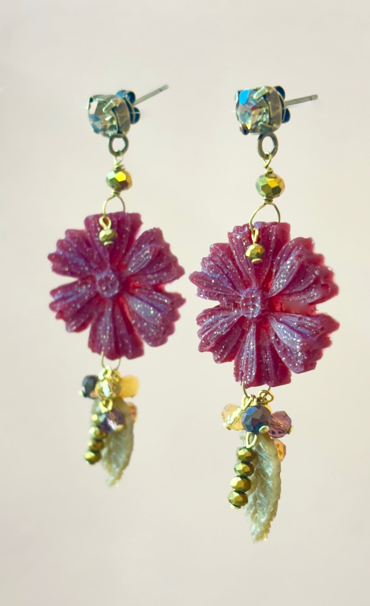 Pendientes flor mate granate P-34-176