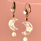 Pendientes luna transparente con flor y perlita encapsuladas-P-34-60-G