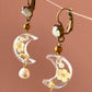 Pendientes luna transparente con flor y perlita encapsuladas-P-34-60-G