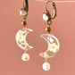 Pendientes luna transparente con flor y perlita encapsuladas-P-34-60-G