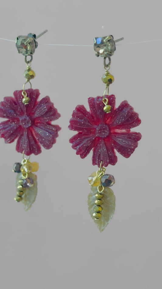 Pendientes flor mate granate P-34-176