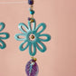 Pendientes grandes flor azul y hoja lila-P-34-148